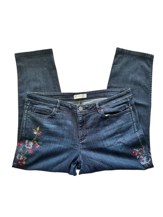 J Jill Denim - J Jill Denim Authentic Fit Slim Ankle Jeans Floral Embroidered Size 14 Blue
